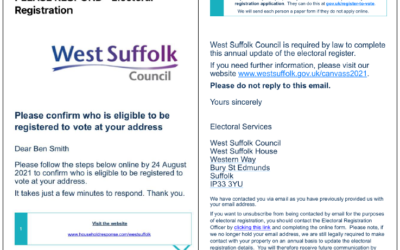 A note from  your clerk – Information from West Suffolk Council on the 2022 Annual Canvass