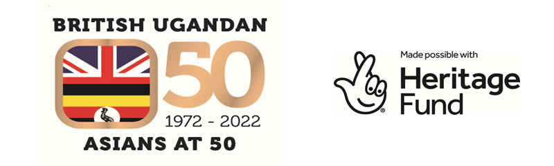 British Ugandan 50 badge and Heritage Fund logo