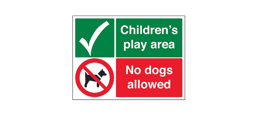 Childrens play area no dogs allowed sign