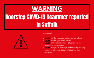 Doorstep Covid-19 Scammer reported in Suffolk