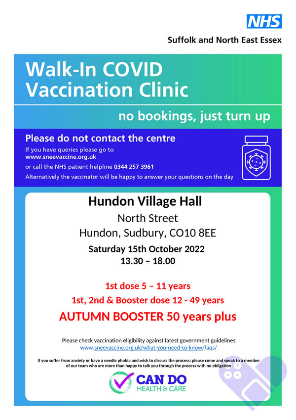 Poster - Hundon Village Hall October 2022