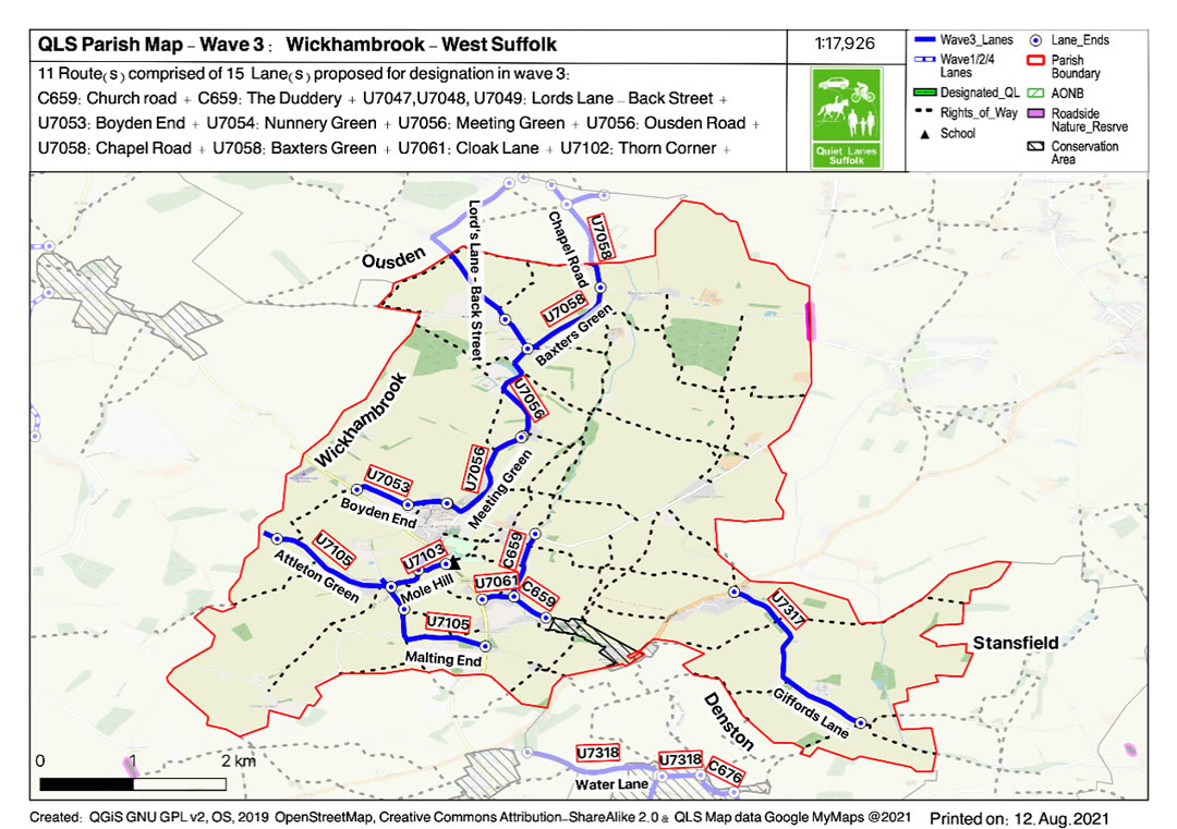 Quiet Lanes Parish Map - Wave 3 Wickhambrook