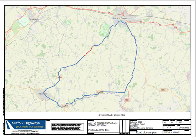 Suffolk Highways Upcoming works A143 Bury Road Depden and