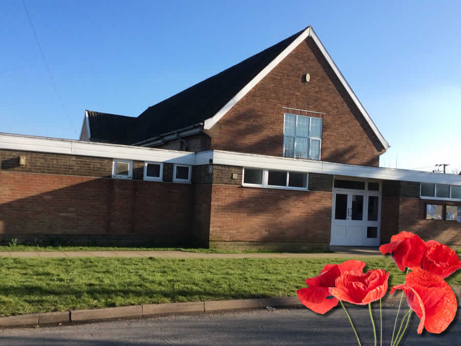 Wickhambrook Memorial Social Centre with poppies