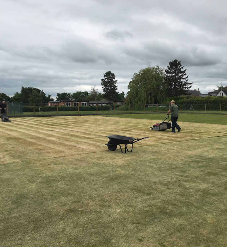 Wickhambrook Bowls Club - cutting the turf