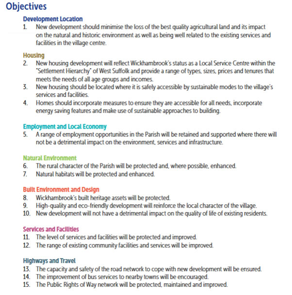 Wickhambrook Neighbourhood Plan objectives